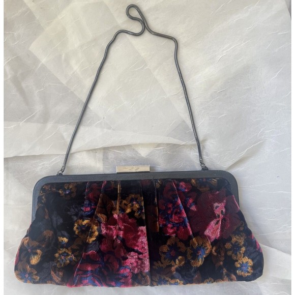 MIMCO Velvet Floral Jewel Tone Brooch Kiss Lock Shoulder Bag Chain Strap Purse - Picture 2 of 7